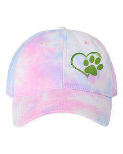 Heart/Paw Embroidered Colorful Tie-Dye Caps Cotton Candy