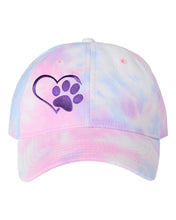 Load image into Gallery viewer, Heart/Paw Embroidered Colorful Tie-Dye Caps Cotton Candy