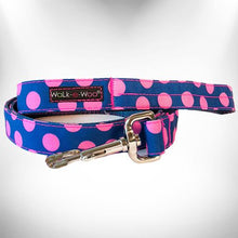 Load image into Gallery viewer, Polka Dot Dog Collars, Leads, and Bows on Blue - 5 Styles