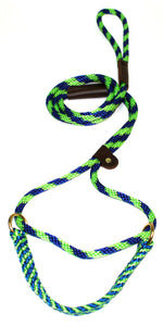 3/8" Solid Braid Martingale Style Lead Lime Green/Pacific Blue Spiral