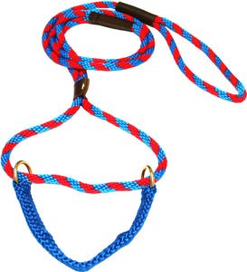 3/8" Solid Braid Martingale Style Lead Pacific Blue/Red Spiral
