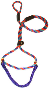 3/8" Solid Braid Martingale Style Lead Teal/Purple/Orange Spiral