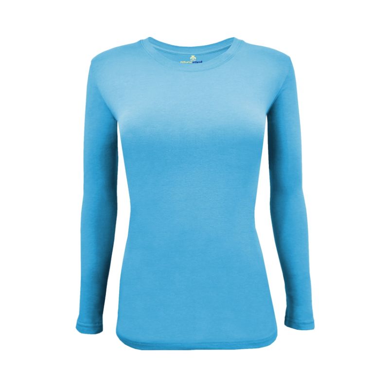 Natural Uniforms Women's Under Scrub Long Sleeve Crew Neck  T-Shirt Water Blue