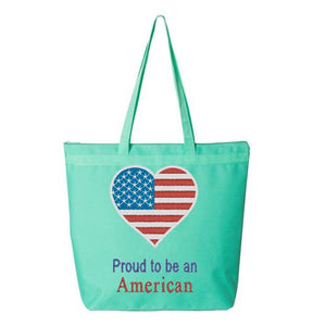 Proud to be an American Embroidery Canvas Tote