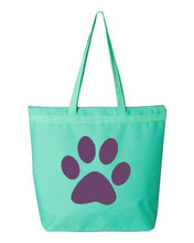 Load image into Gallery viewer, Paw Print- Aqua Embroidered Canvas Tote