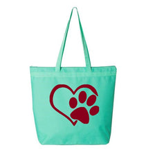 Load image into Gallery viewer, Heart Paw- Aqua Embroidered Canvas Tote