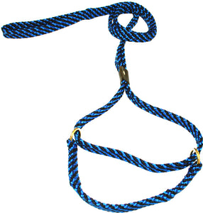 5/8" Flat Braid Martingale Style Lead Black/Blue Spiral