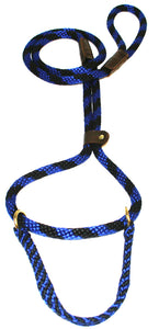 1/2" Solid Braid Martingale Style Lead Black/Blue Spiral