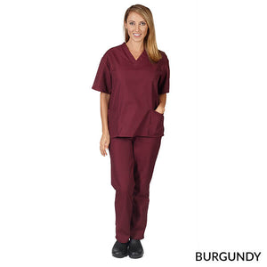 Burgundy- Natural Uniforms Unisex Solid V-Neck Scrub Set