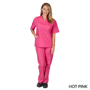 Pink- Natural Uniforms Unisex Solid V-Neck Scrub Set