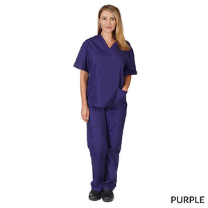 Purple- Natural Uniforms Unisex Solid V-Neck Scrub Set