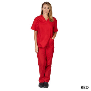 Red- Natural Uniforms Unisex Solid V-Neck Scrub Set
