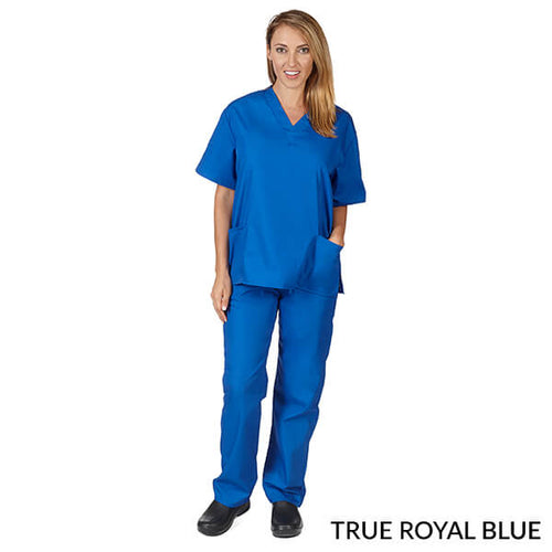 True Royal Blue- Natural Uniforms Unisex Solid V-Neck Scrub Set