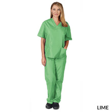 Load image into Gallery viewer, Lime Green- Natural Uniforms Unisex Solid V-Neck Scrub Set