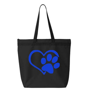 Heart Paw- Black Embroidered Canvas Tote