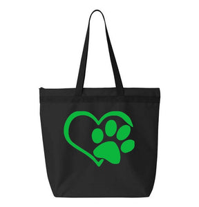 Heart Paw- Black Embroidered Canvas Tote