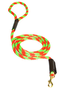 3/8" Solid Braid Snap Lead Lime Green/Orange Spiral