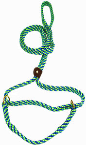 5/8" Flat Braid Martingale Style Lead Lime Green/Pacific Blue Spiral