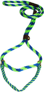 1/2" Solid Braid Martingale Style Lead Lime Green/Pacific Blue Spiral