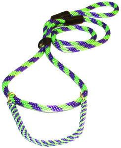 1/2" Solid Braid Martingale Style Lead Lime Green/Purple Spiral