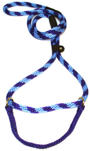 1/2" Solid Braid Martingale Style Lead Purple/Sky Blue Spiral