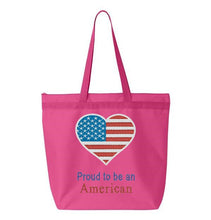 Load image into Gallery viewer, Proud to be an American Embroidery Canvas Tote