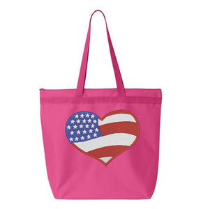 Patriotic Heart Embroidery Canvas Tote