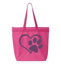 Load image into Gallery viewer, Heart Paw- Pink Embroidered Canvas Tote
