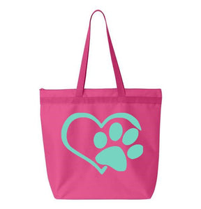 Heart Paw- Pink Embroidered Canvas Tote