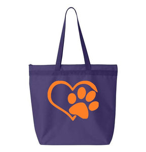 Heart Paw- Purple Embroidered Canvas Tote