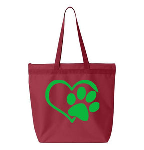 Heart Paw- Red Embroidered Canvas Tote