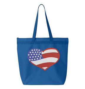 Patriotic Heart Embroidery Canvas Tote