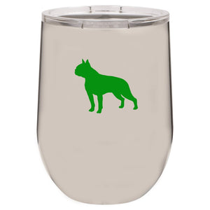 Boston Terrier 12 oz Vacuum Insulated Stemless Wine Glass