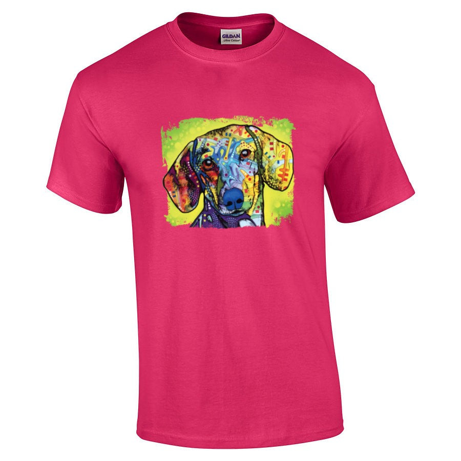 T-shirt Femme Dean Russo - Motif Cubisme Chien Fluorescent - 100% Coton - Taille S à 3X